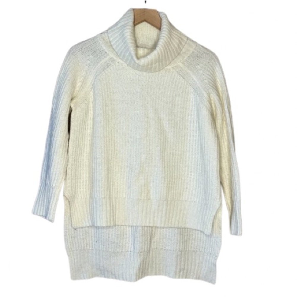 Women's S Express White Oversized Turtleneck High Low Cowl Neck Lightweight